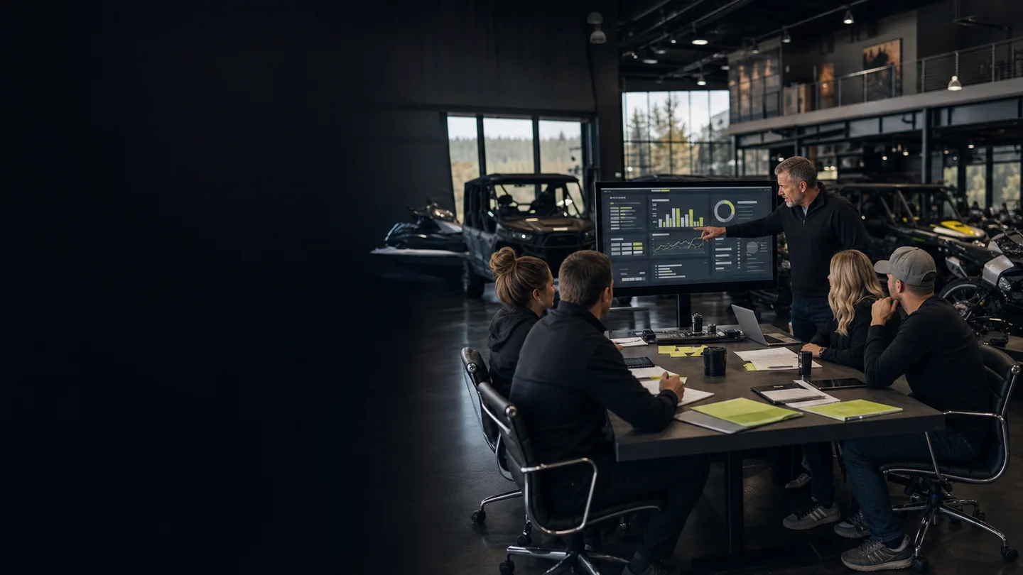 A dealership marketing operator training a general manager and in-house marketing team around an operating report